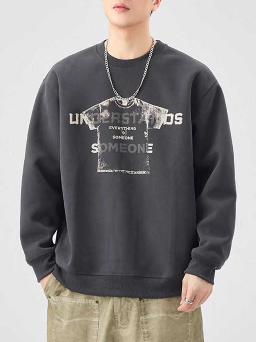 Men's Plus Size Graphic Crew Neck Sweatshirt - Nordavory