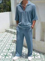 Men's Plus Size Half Sleeve Top and Pants Set - Nordavory