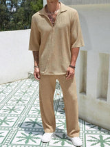 Men's Plus Size Half Sleeve Top and Pants Set - Nordavory