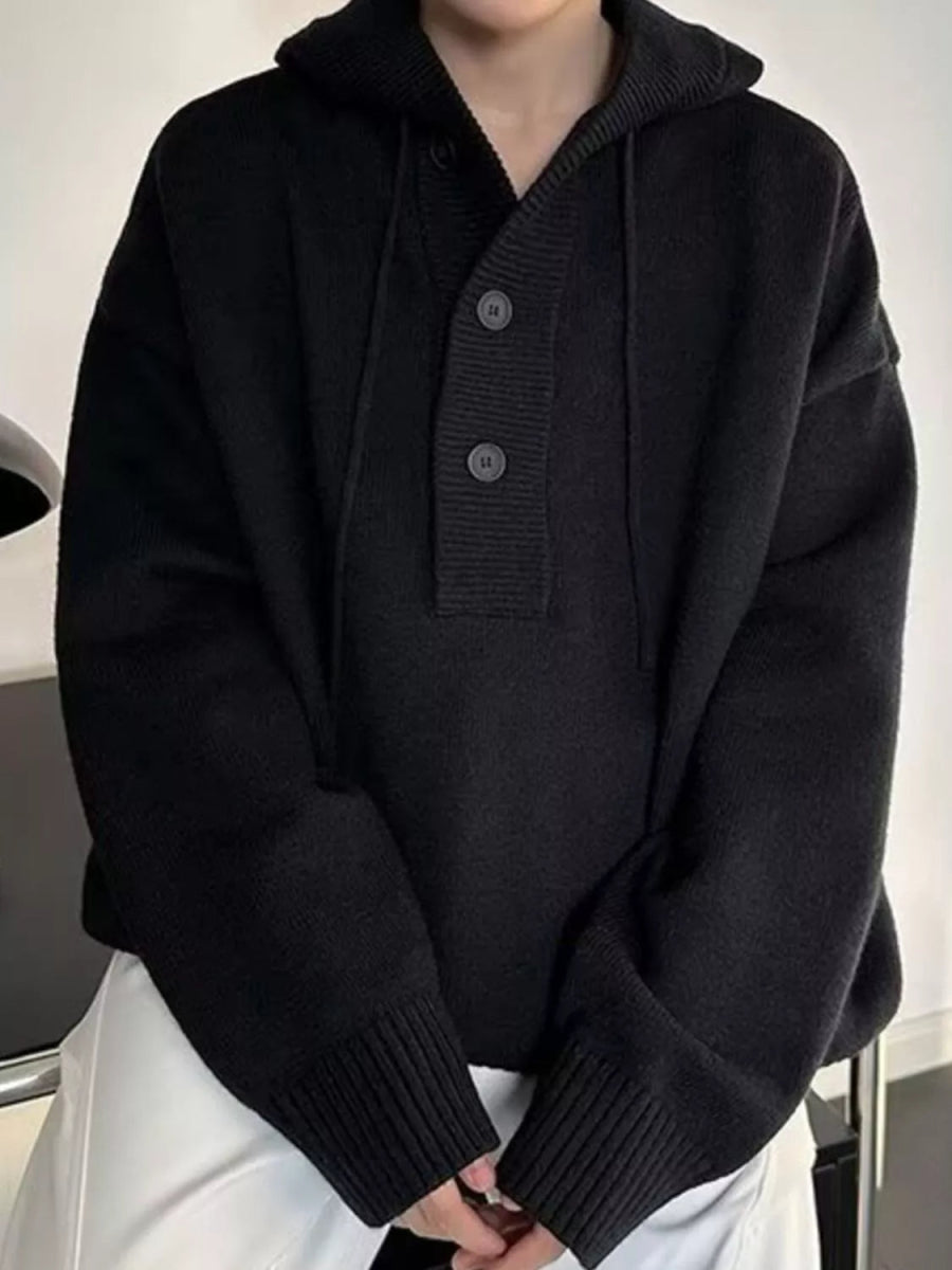 Men's Plus Size Hooded Button Detail Knit Sweater - Nordavory