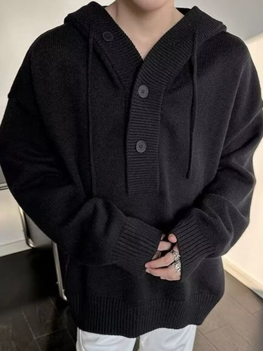 Men's Plus Size Hooded Button Detail Knit Sweater - Nordavory