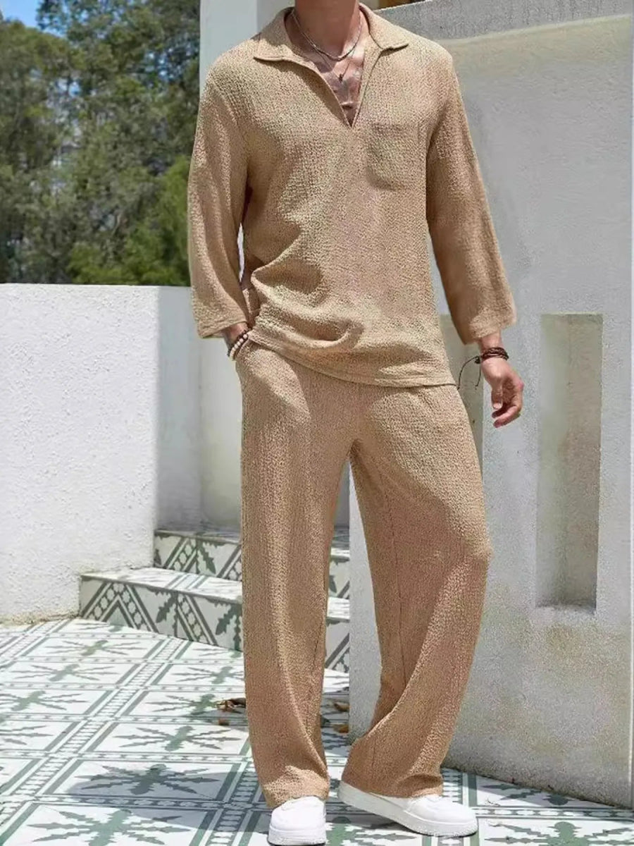 Men's Plus Size Long Sleeve Top and Pants Set - Lake Blue / M - Image 3