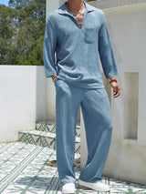 Men's Plus Size Long Sleeve Top and Pants Set - Nordavory
