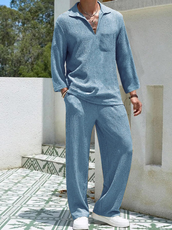 Men's Plus Size Long Sleeve Top and Pants Set - Nordavory