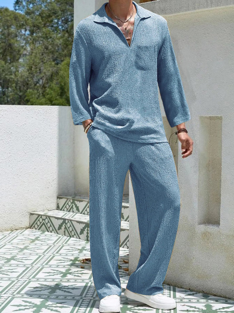 Men's Plus Size Long Sleeve Top and Pants Set - Nordavory
