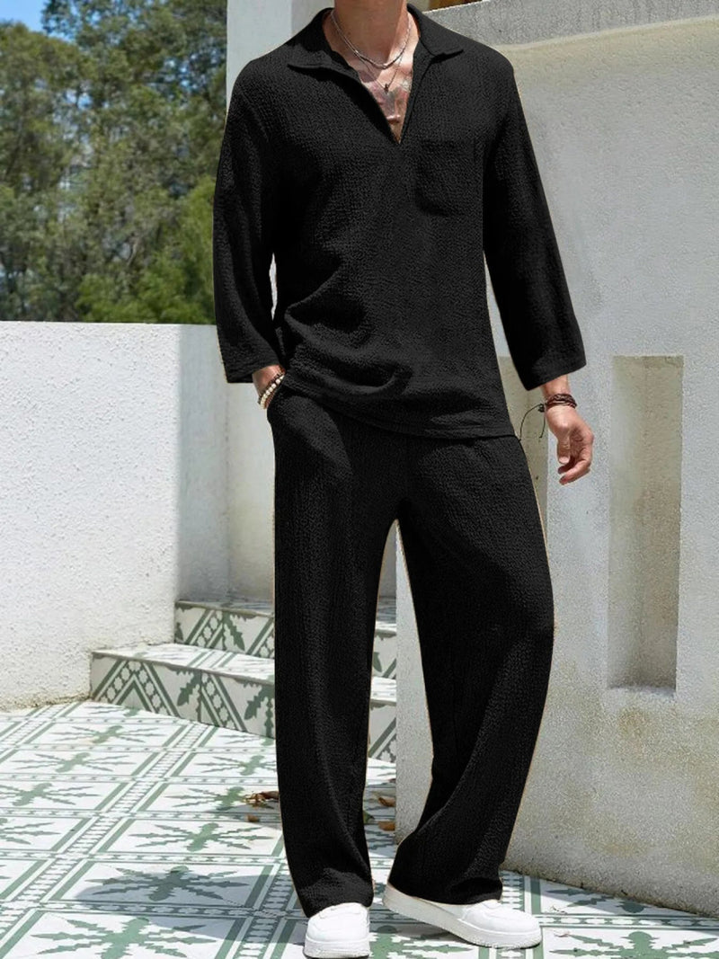 Men's Plus Size Long Sleeve Top and Pants Set - Nordavory