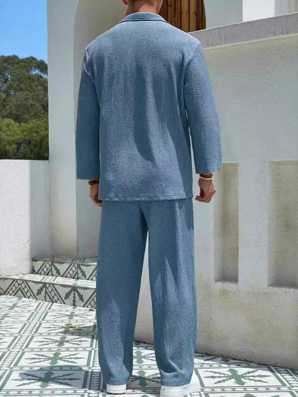 Men's Plus Size Long Sleeve Top and Pants Set - Nordavory