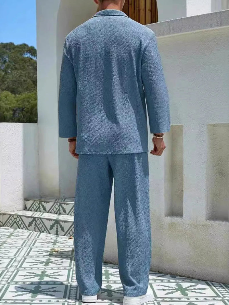 Men's Plus Size Long Sleeve Top and Pants Set - Nordavory