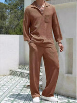 Men's Plus Size Long Sleeve Top and Pants Set - Lake Blue / M - Image 8