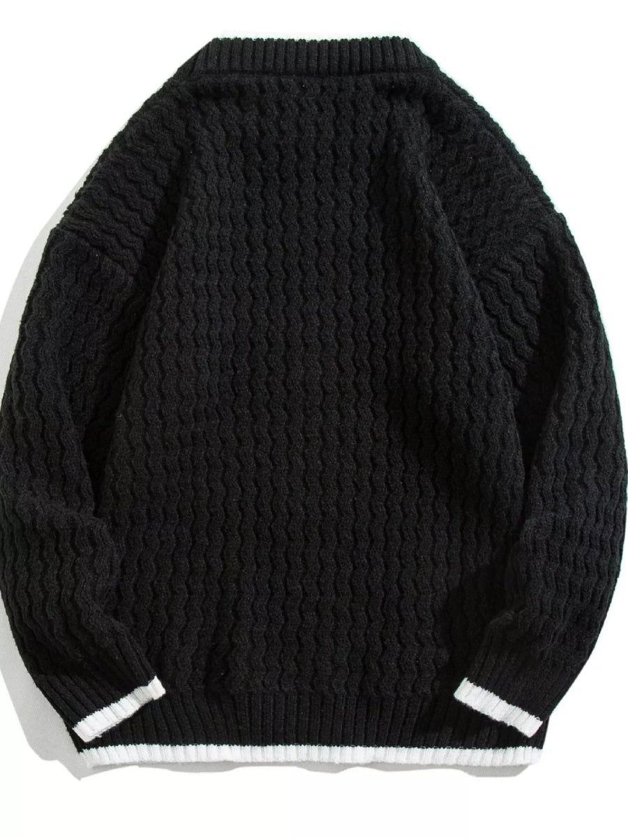 Men's Plus Size Round Neck Textured Knit Sweater - Nordavory
