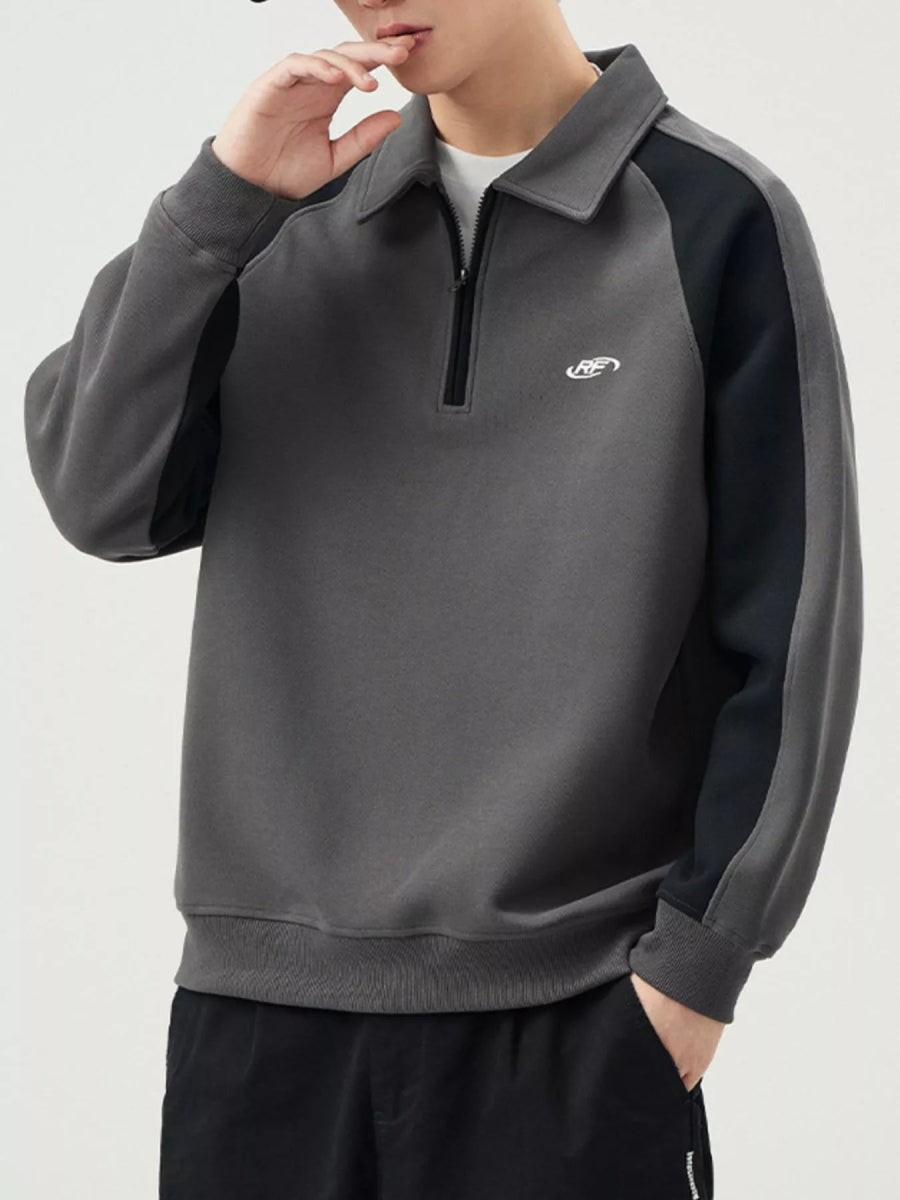 Men's Plus Size Two - Tone Raglan Sleeve Quarter Zip Sweatshirt - Nordavory