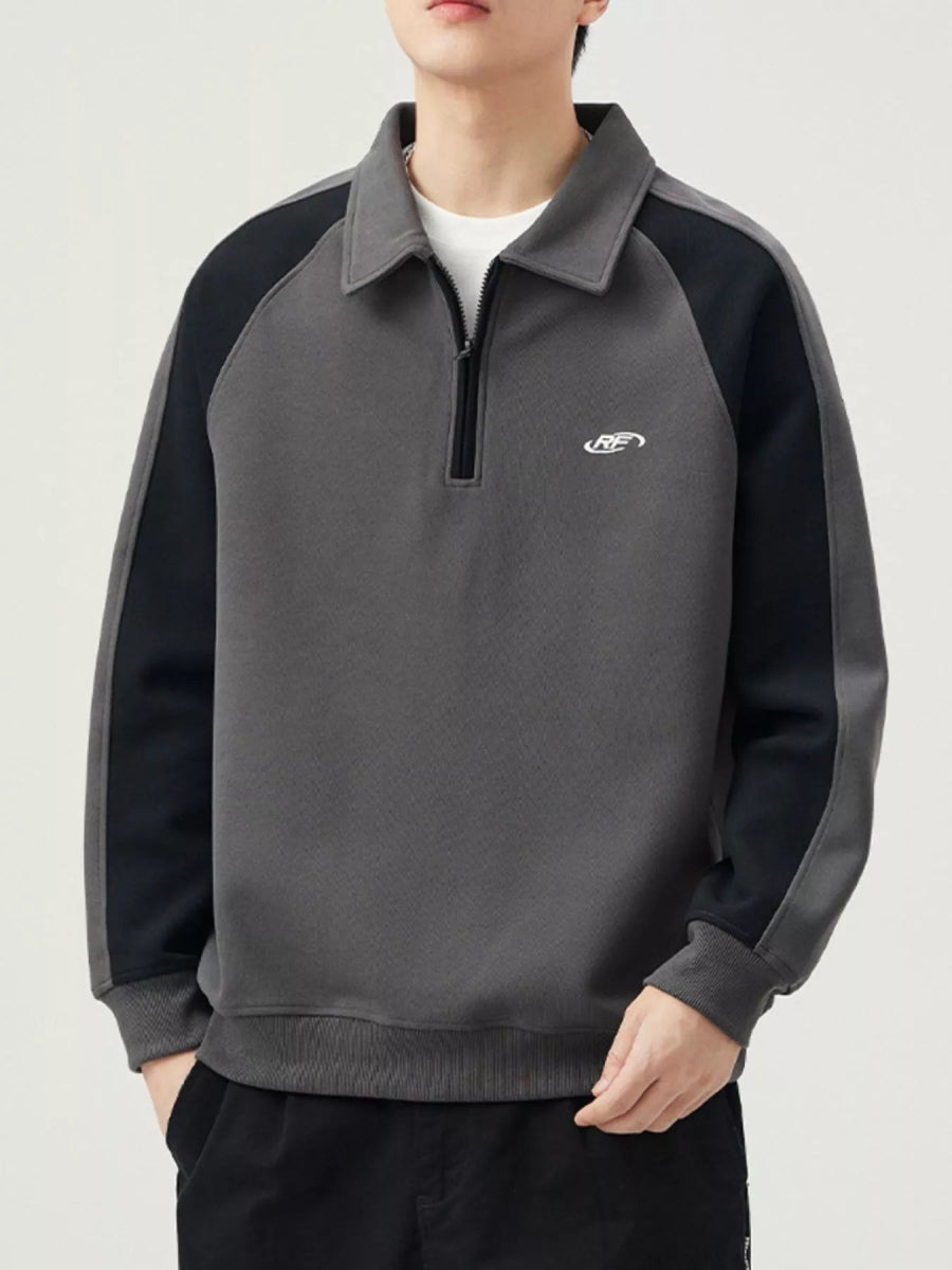 Men's Plus Size Two - Tone Raglan Sleeve Quarter Zip Sweatshirt - Nordavory