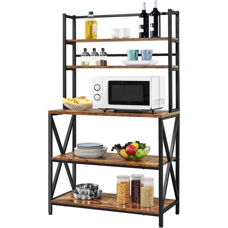 Modern Industrial Metal Wood Bakers Rack Kitchen Storage Shelf - Nordavory