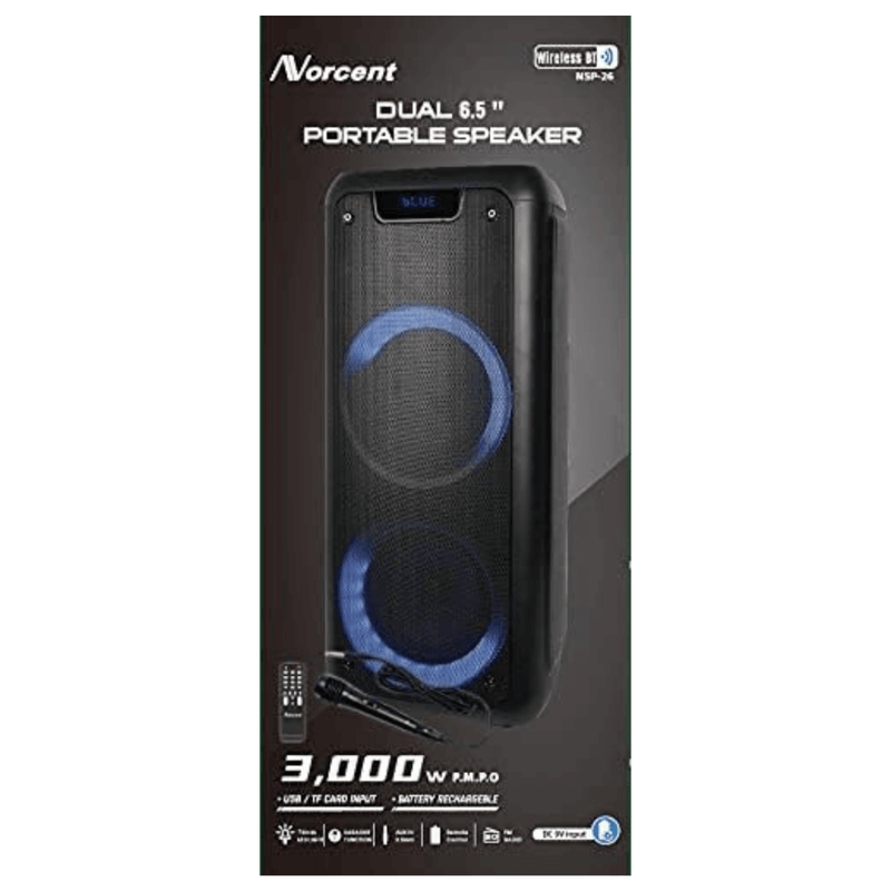 Norcent Dual 6.5" Portable Party Bluetooth Speaker with Flashing LED - Nordavory