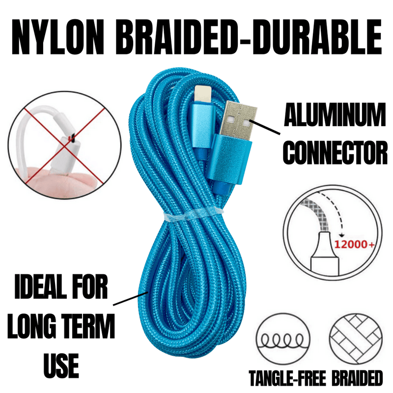 PBG 10FT Nylon Woven Zebra Pattern Fast Charging Cable for iPhone and - Nordavory