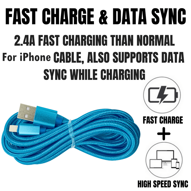 PBG 10FT Nylon Woven Zebra Pattern Fast Charging Cable for iPhone and - Nordavory