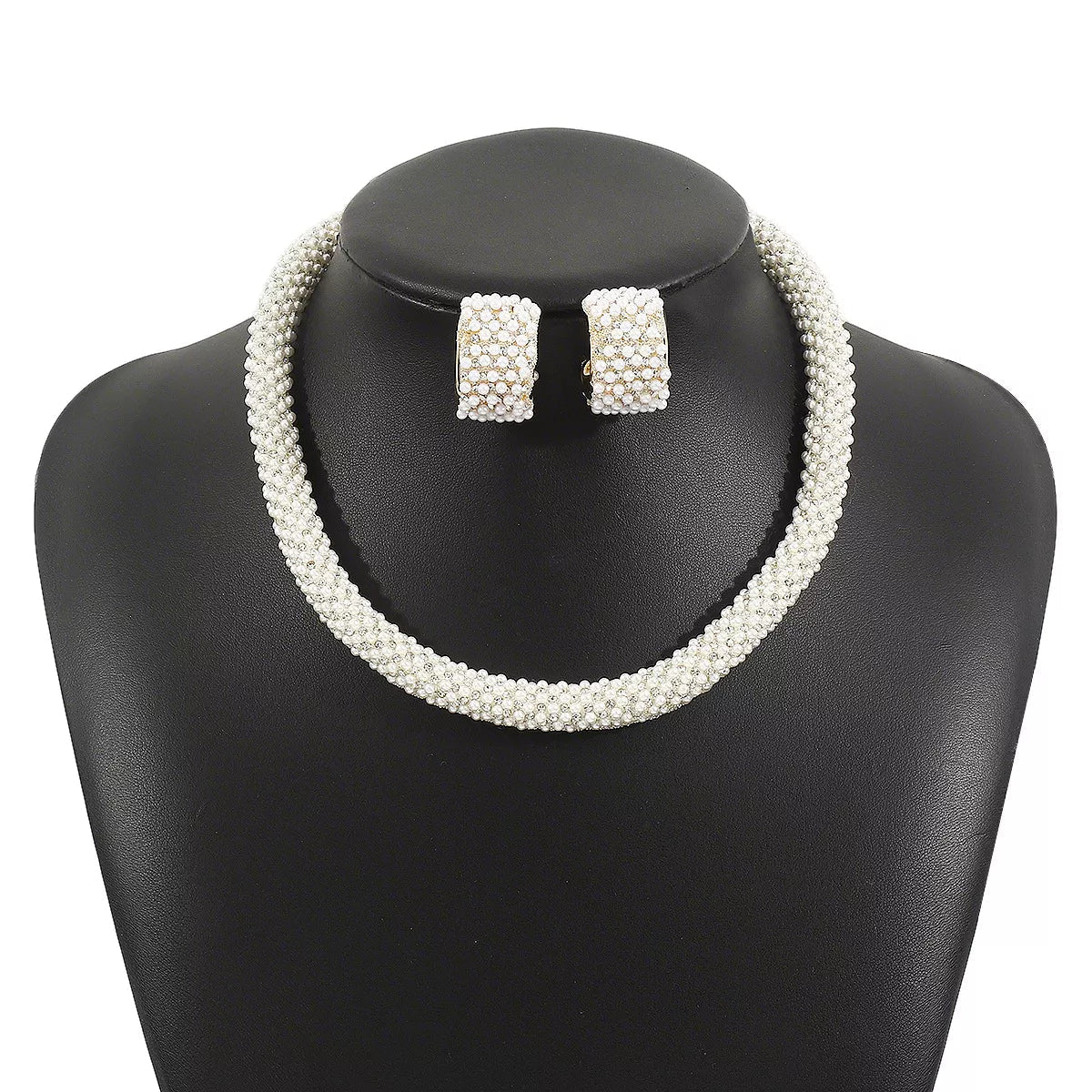 Pearl Embellished Earrings and Necklace Jewelry Set-Nordavory