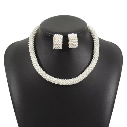 Pearl Embellished Earrings and Necklace Jewelry Set-Nordavory