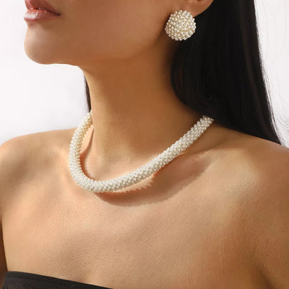 Pearl Embellished Earrings and Necklace Jewelry Set-Nordavory