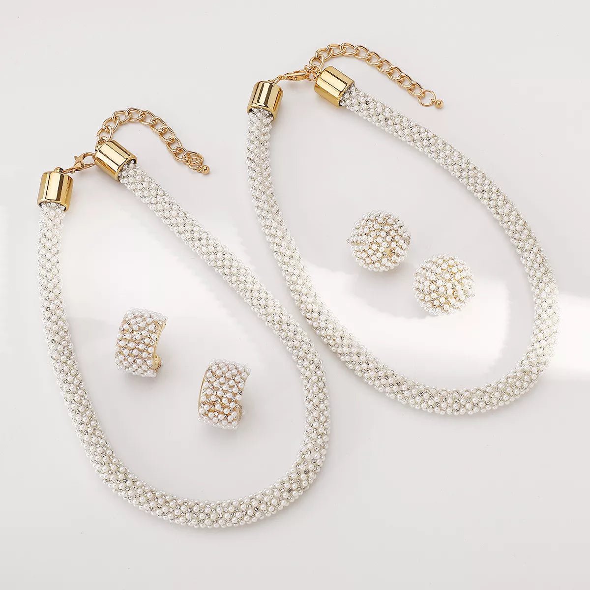 Pearl Embellished Earrings and Necklace Jewelry Set-Nordavory