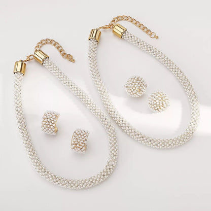 Pearl Embellished Earrings and Necklace Jewelry Set-Nordavory