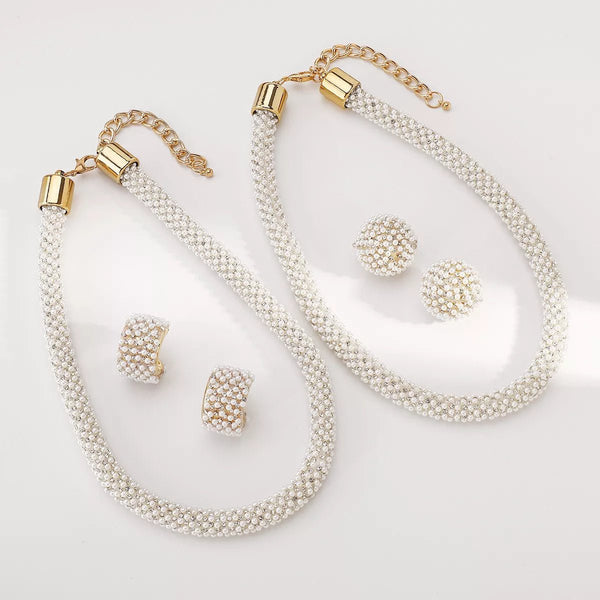 Pearl Embellished Earrings and Necklace Jewelry Set-Nordavory