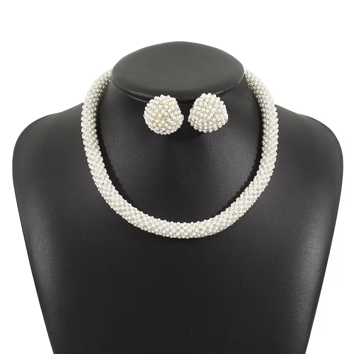 Pearl Embellished Earrings and Necklace Jewelry Set-Nordavory