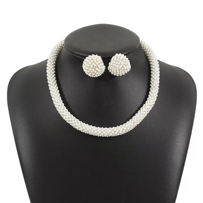 Pearl Embellished Earrings and Necklace Jewelry Set-Nordavory