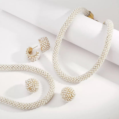 Pearl Embellished Earrings and Necklace Jewelry Set-Nordavory