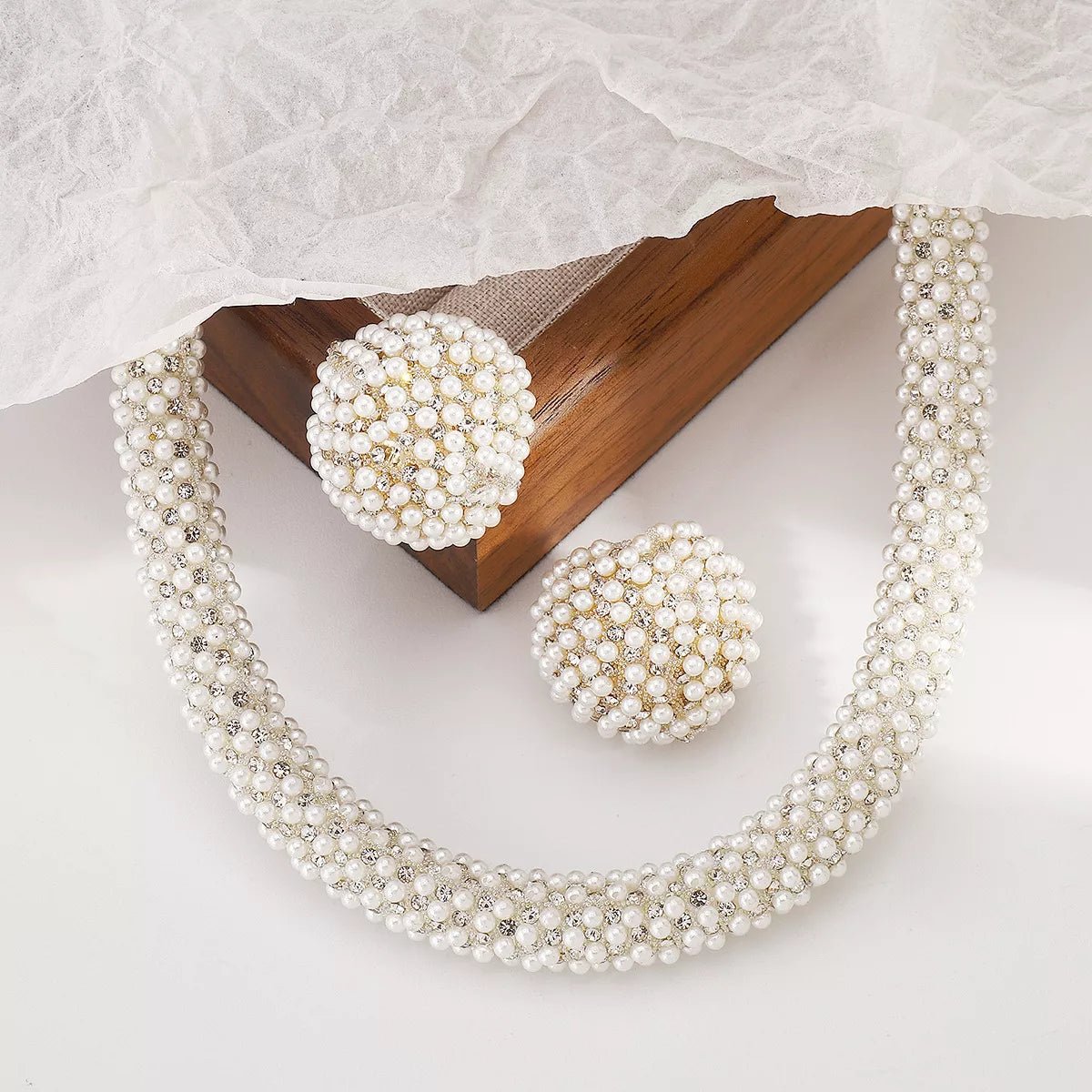 Pearl Embellished Earrings and Necklace Jewelry Set-Nordavory