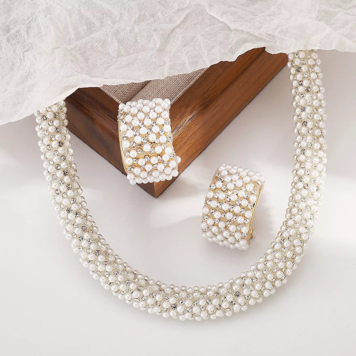 Pearl Embellished Earrings and Necklace Jewelry Set-Nordavory