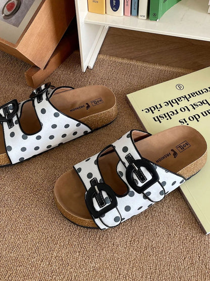 Polka Dot Double Buckle Comfort Sandals-Nordavory