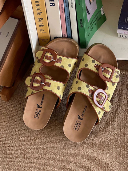 Polka Dot Double Buckle Comfort Sandals-Nordavory