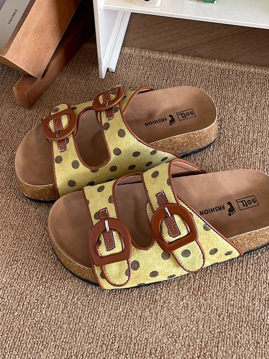 Polka Dot Double Buckle Comfort Sandals-Nordavory