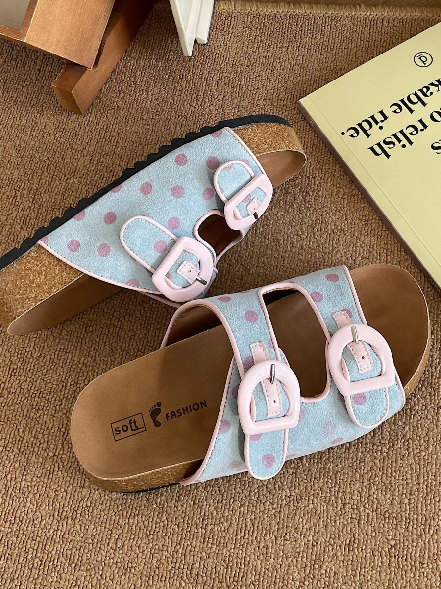 Polka Dot Double Buckle Comfort Sandals-Nordavory