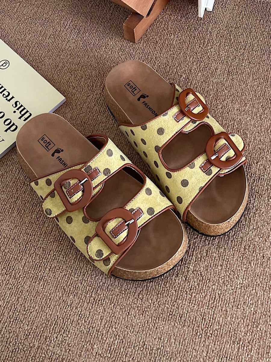 Polka Dot Double Buckle Comfort Sandals-Nordavory