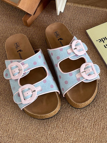 Polka Dot Double Buckle Comfort Sandals-Nordavory