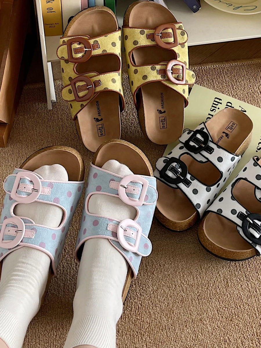 Polka Dot Double Buckle Comfort Sandals-Nordavory