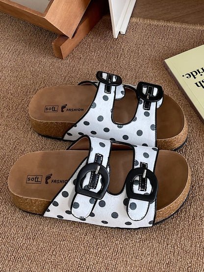 Polka Dot Double Buckle Comfort Sandals-Nordavory