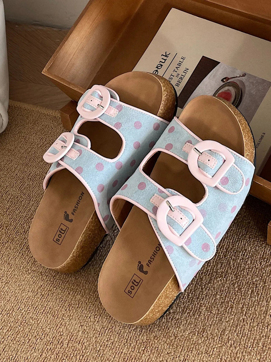 Polka Dot Double Buckle Comfort Sandals-Nordavory