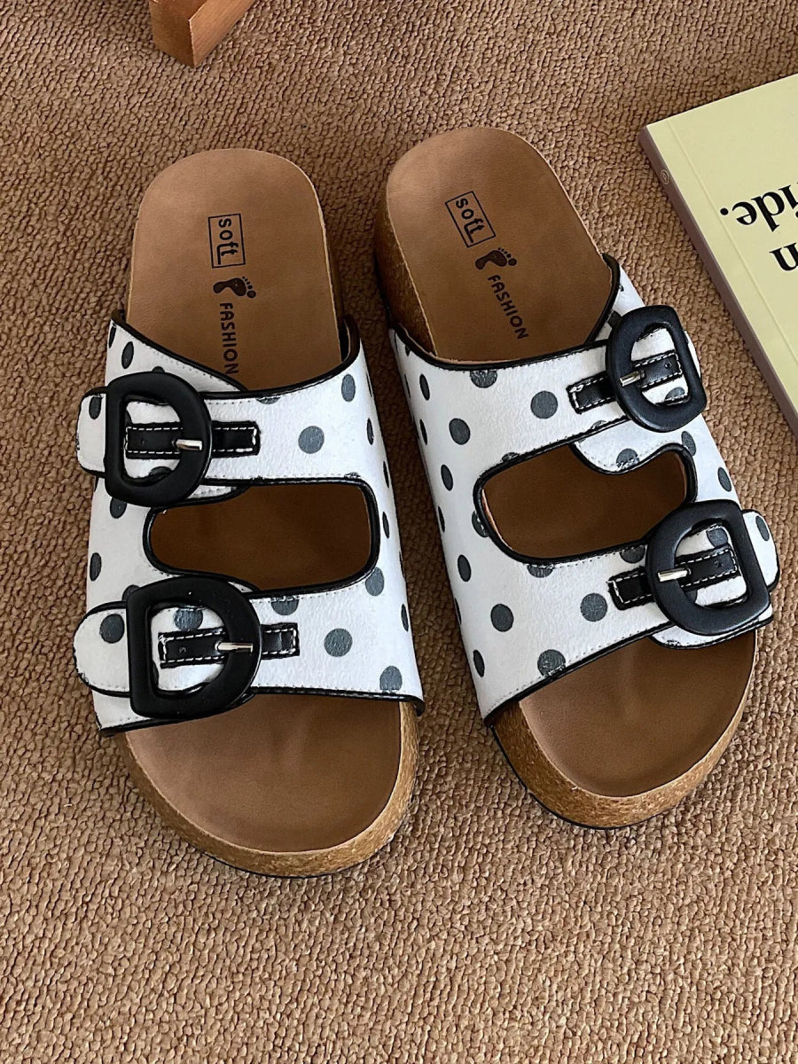 Polka Dot Double Buckle Comfort Sandals-Nordavory