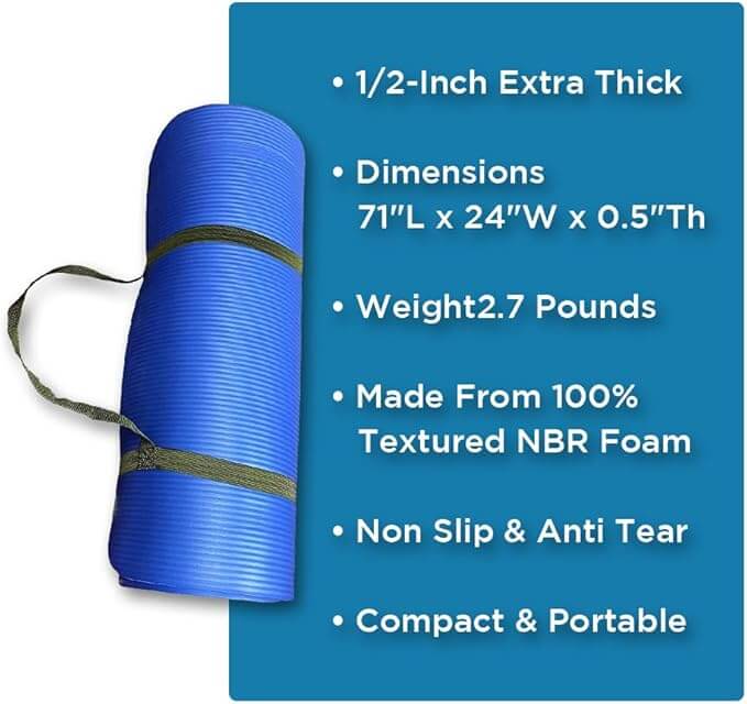 Premium 1/2-Inch Extra Thick Exercise Yoga Mat, Non-Slip Anti-Tear, Fitness & wellness nordavory