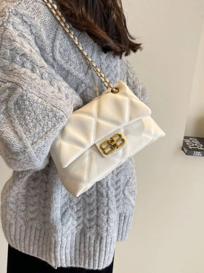 Quilted Flap Chain Crossbody Bag-Nordavory