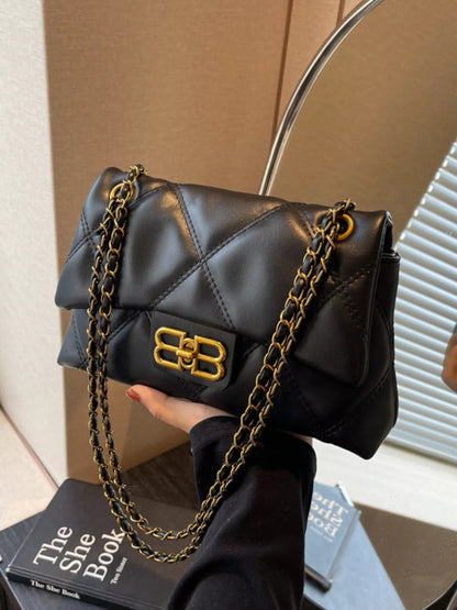 Quilted Flap Chain Crossbody Bag-Nordavory