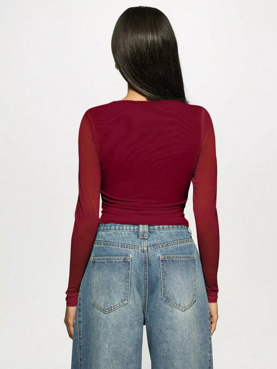 Rhinestone Embellished Long Sleeve T-Shirt-Nordavory
