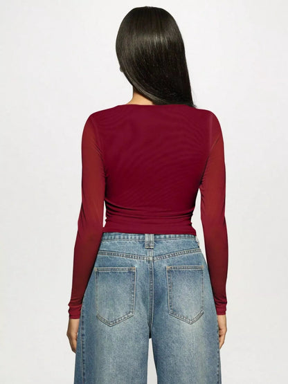 Rhinestone Embellished Long Sleeve T-Shirt-Nordavory