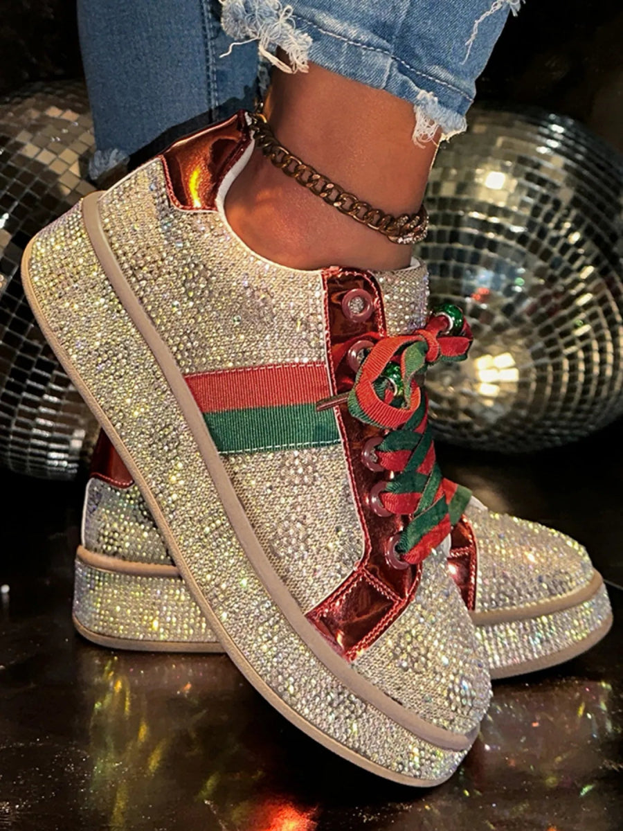 Rhinestone Round Toe Sneakers-Nordavory