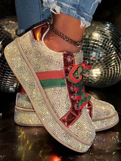 Rhinestone Round Toe Sneakers-Nordavory