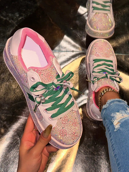 Rhinestone Round Toe Sneakers-Nordavory