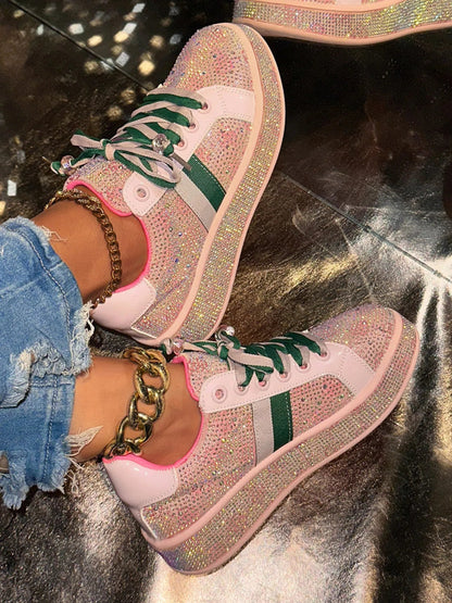 Rhinestone Round Toe Sneakers-Nordavory